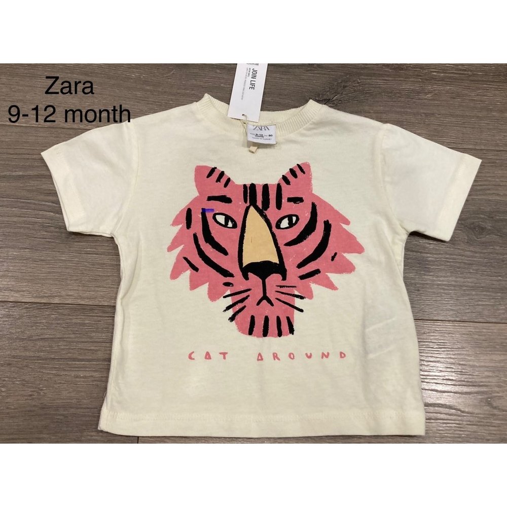 NWT Zara baby 9-12 month Cat Around tiger tshirt